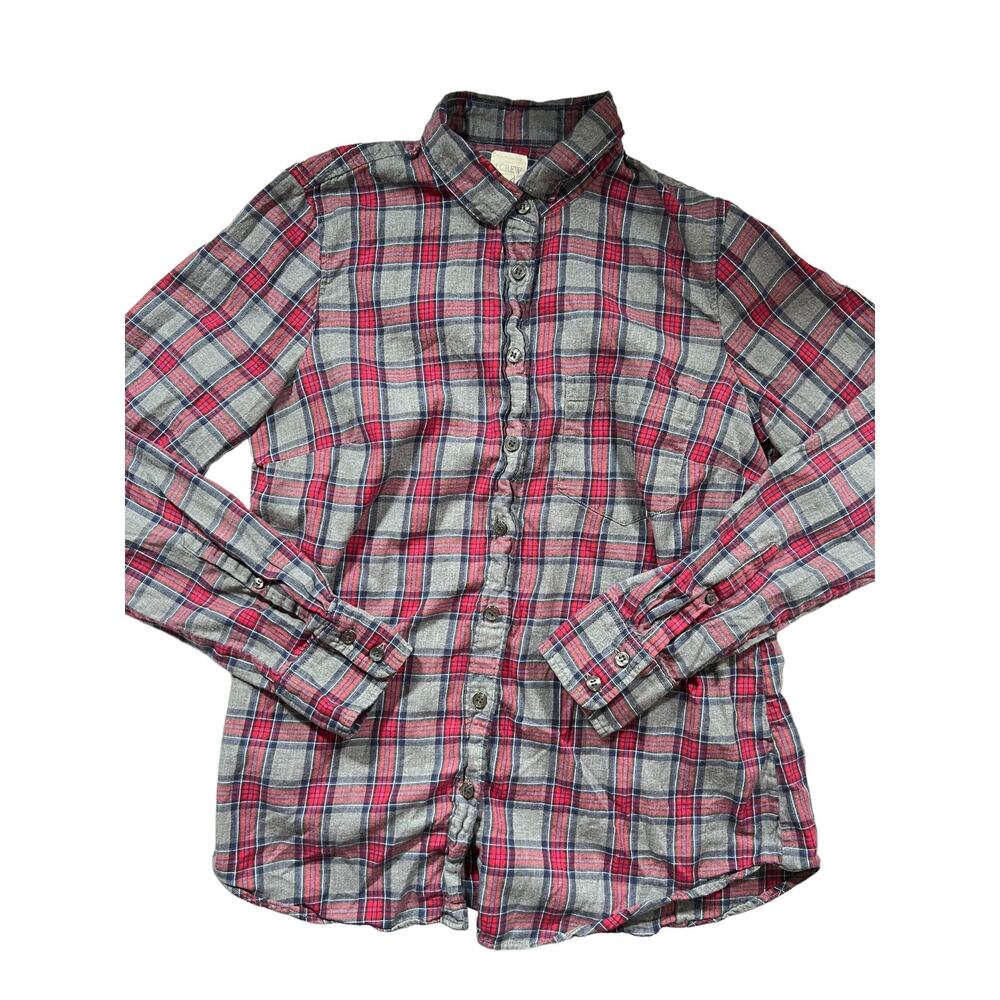 J.Crew Women's Gray Red Blue Plaid Button Up Shirt Small